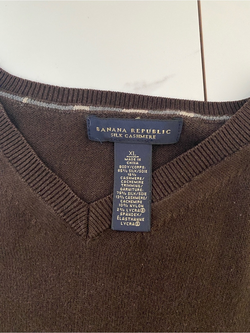 Banana Republic V-Neck Sweater Brown Mens Cashmere Silk Blend Size XL - Picture 4 of 7
